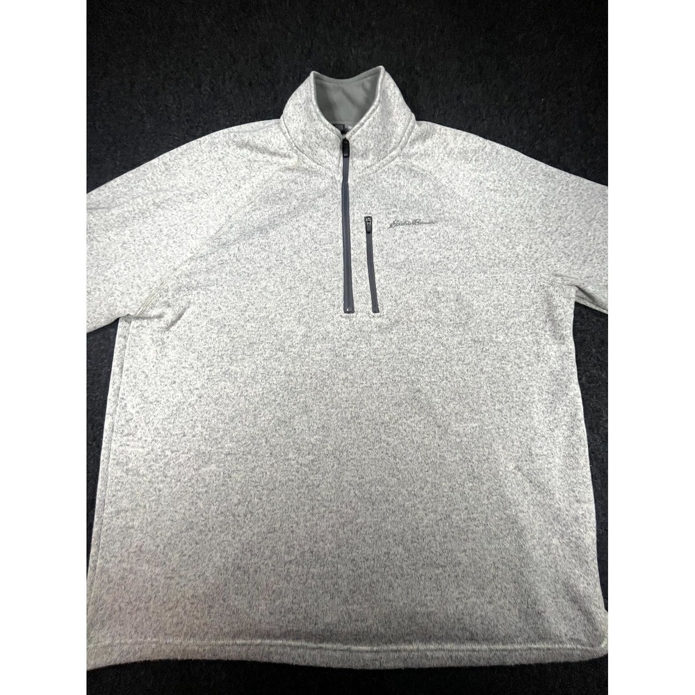 Eddie Bauer Sweater Mens 2XL Heather Gray Fleece Lined Chest Pocket Quarter Zip - Picture 3 of 10